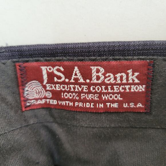 Jos A. Bank 2 PC 100% Wool Dark Charcoal Gray Plaid 2 Button Suit 46R Pant 38/32 - Picture 10 of 11